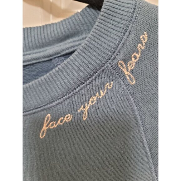 American Eagle Studio Women's Light Blue Pullover Sweatshirt  "Face Your - Picture 7 of 10